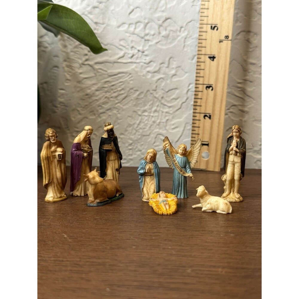 Lot of 9 Vintage Celluloid Nativity Pieces Plastic Angel Mary Cow Donkey Wise